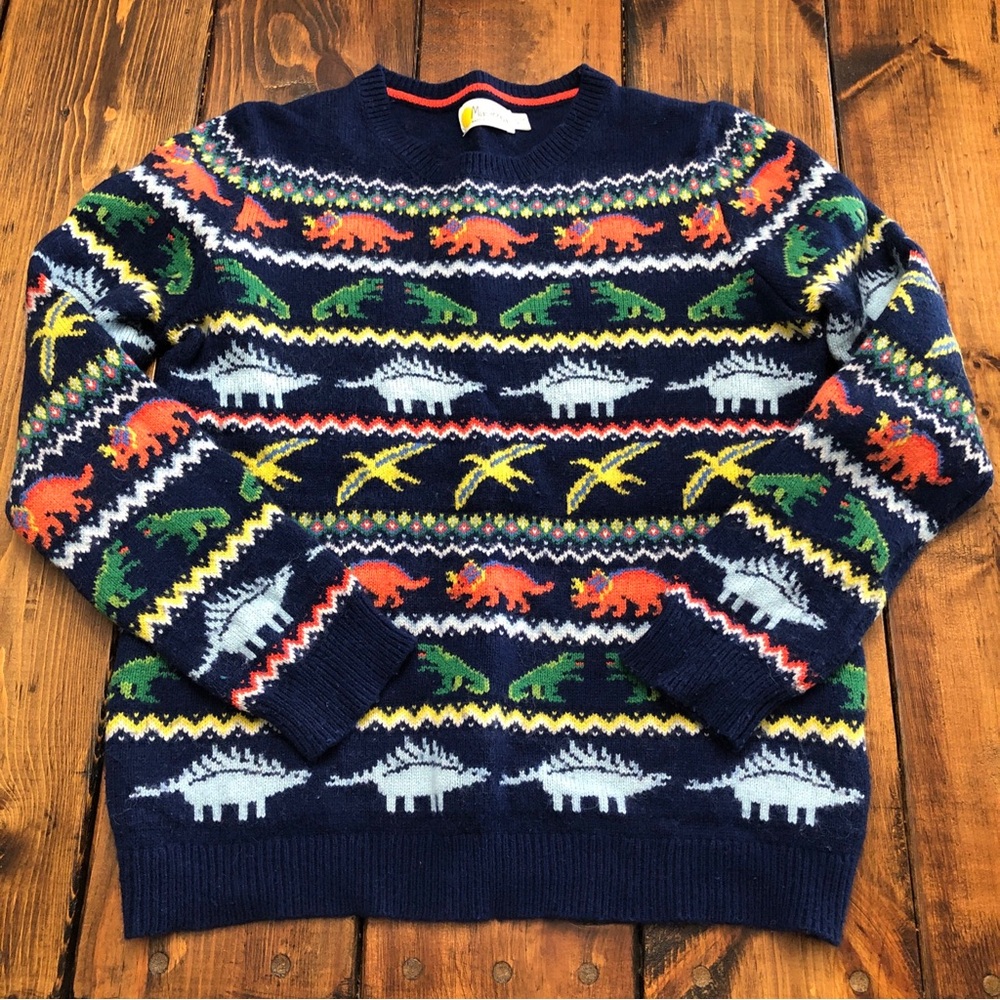 Boys Mini Boden Dinosaur Fair Isle Sweater Size 9-10